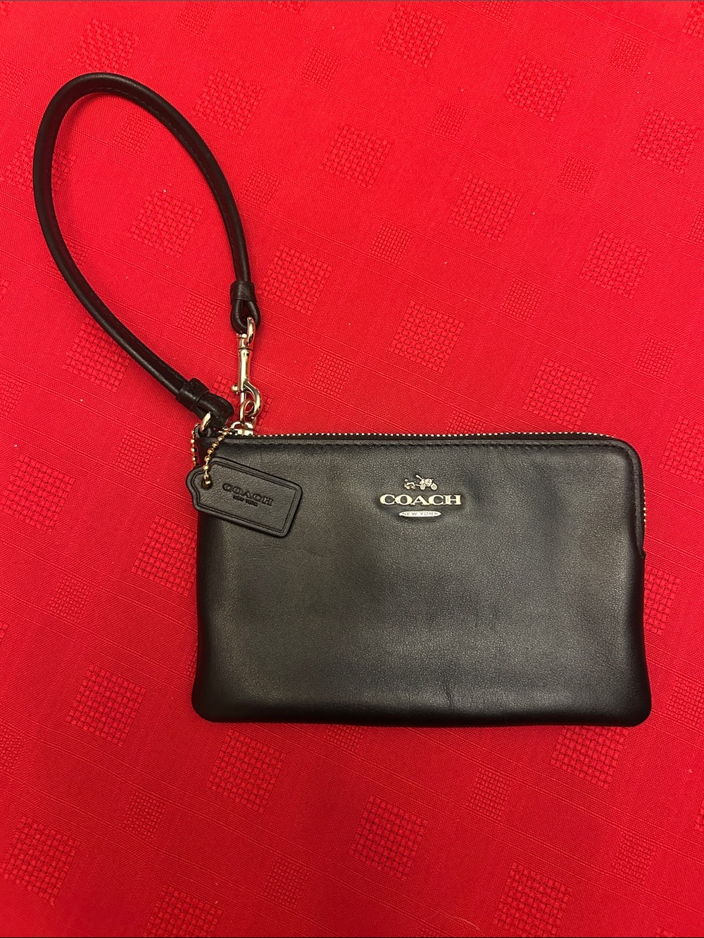 Coach Black Leather Wristlet with Gold Logo